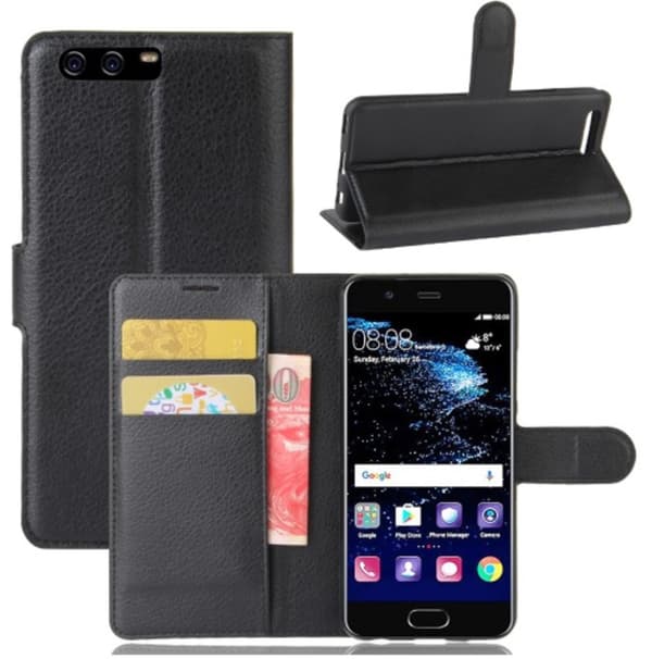 Mobilväska Huawei P10 Black w/Stand