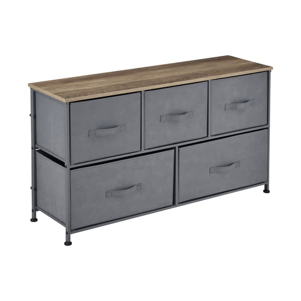 [pro.tec] Kommode med 5 skuffer - grå/træ udseende - 55x100x29cm