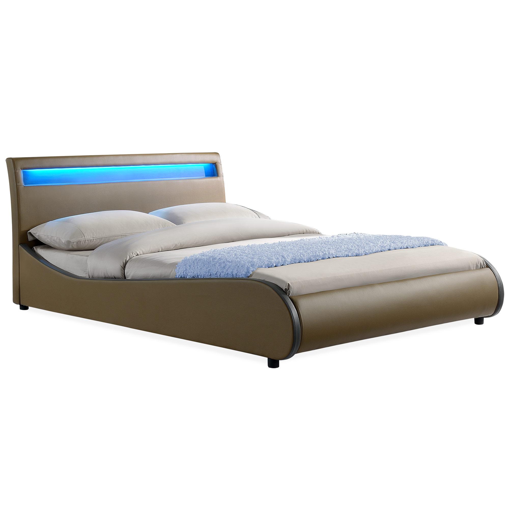 Corium® Tyylikäs verhoiltu sänky PU tekonahka 221cm x 189cm ruskea, tummanharmaalla reunalla