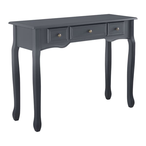 [en.casa] Sidobord-avlastningsbord-3 lådor-vintage-78x100x35cm-furu,MDF-mörkgrå
