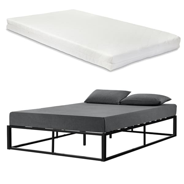 [en.casa]® Säng Bergkamen inkl. madrass-metall-140x200cm-stål-svart