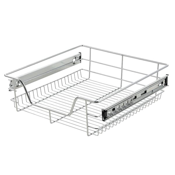 [en.casa]® Trådback med teleskopiska utdragsskenor-set 2-47x44x14cm-förkromad metall-silver-max.belastning 20 kg