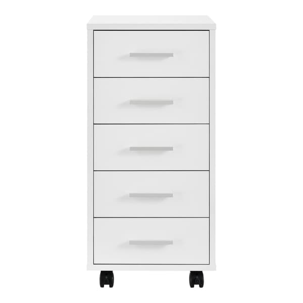 [en.casa]® Kontorskab på hjul - 63x33x38cm - 5 skuffer - Hvid