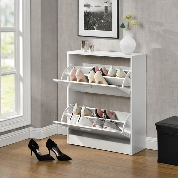 [en.casa]® Skoskåp-63x24x81cm-2 fack-vit-plats för 12 par skor
