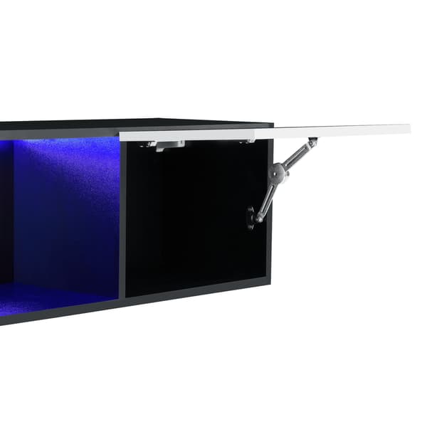 [en.casa]® Väggskåp Thabong med blå LED-150x30x30cm-melaminbelagd spånskiva-svart-vit högglans-max. belastning: 15 kg