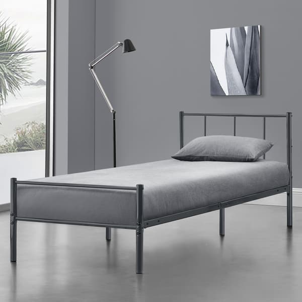[en.casa]® Sängstomme Laos i metall inkl. ribbotten-200x90cm-stål-mörkgrå matt-reptålig