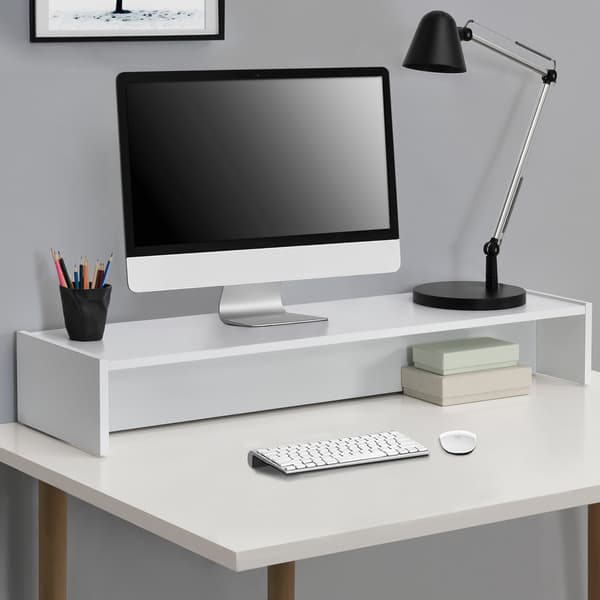 [en.casa]® Skärmstativ-100x27x15cm-spånskiva-vit-max. belastning: 10 kg