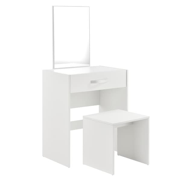[en.casa]® Toalettbord/sminkbord Reykjavik med spegel, låda och stol-132x63x39cm-melaminbelagd spånskiva-vit