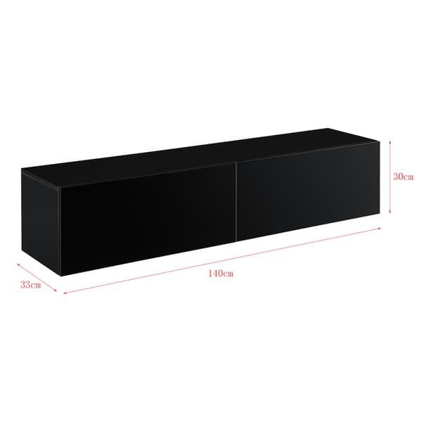 [en.casa] Väggskåp Evaton-tv-bord-sängbord-hallmöbel-med 2 lådor-140x33x30cm-melaminbelagd spånskiva-svart högglans-max. belastning: 25 kg