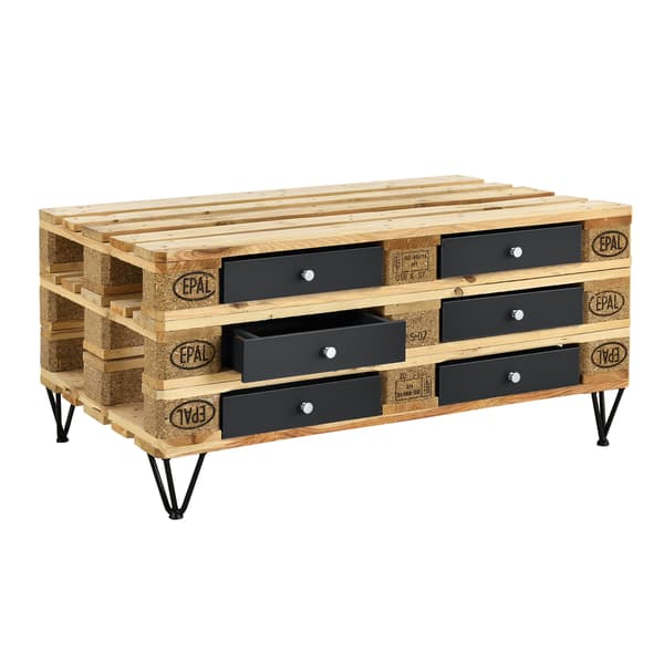 [en.casa]® Skuffe til europalle med skinner - standard - 9,5x37,5x44,5cm - sort