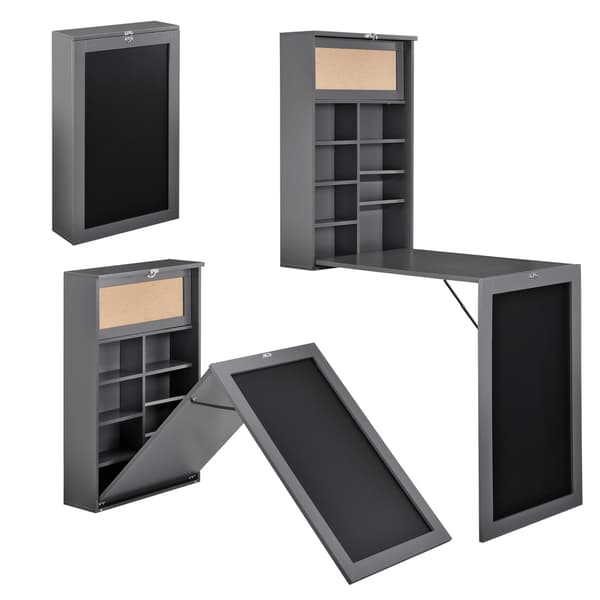 [en.casa]® Vægmonteret klapbord med tavle - 156x50x91,5cm - MDF - kork - mørkegrå