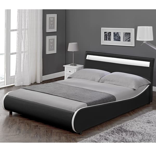 Corium® Tyylikäs verhoiltu sänky PU tekonahka  221cm x 149cm musta, valkoisella reunalla