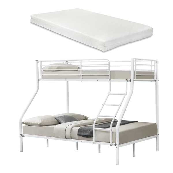 [neu.haus]® Våningssängstomme i metall inkl. madrasser-210x147,5x168cm-plats för 3-med stege-vit