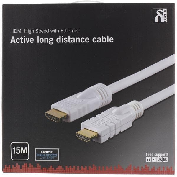 DELTACO aktivt HDMI kabel, HDMI High Speed with Ethernet, HDMI