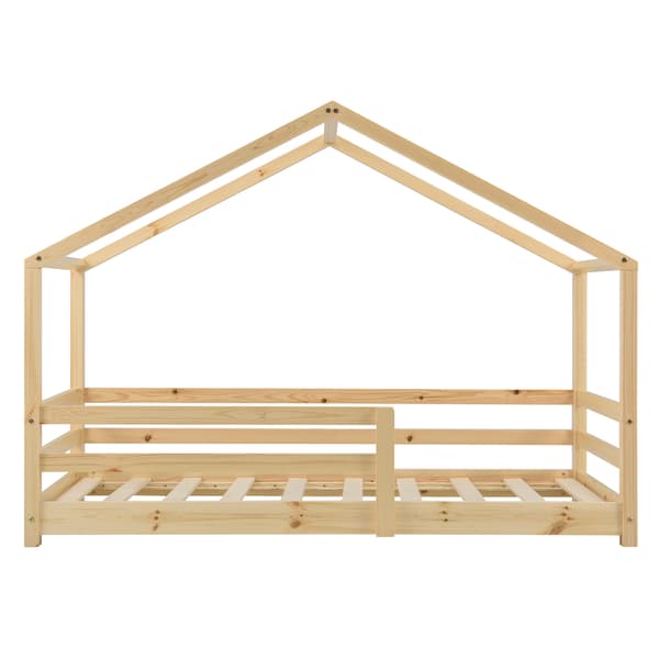 [en.casa]® Barn sängstomme Astrid i "Hus" utförande inkl. ribbotten och-165x87x132cm-furu-bäddmått:160x80cm