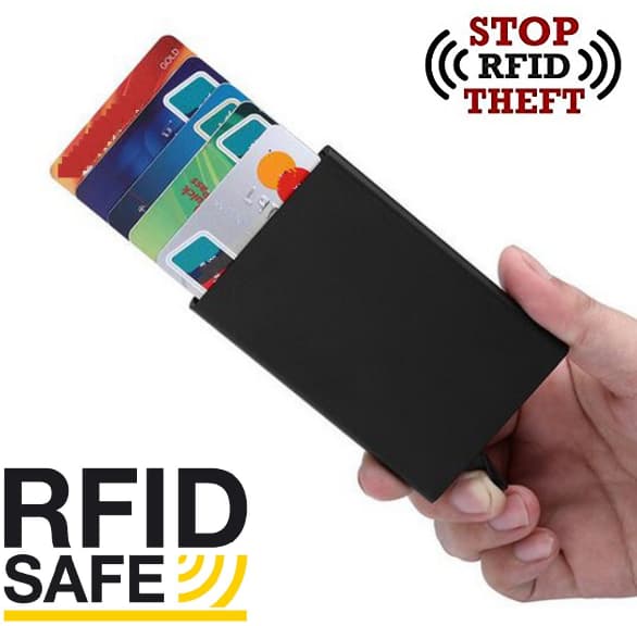 Smart korthållare skjuter Fram 5 kort - RFID Säker (Grå)-signalblockering
