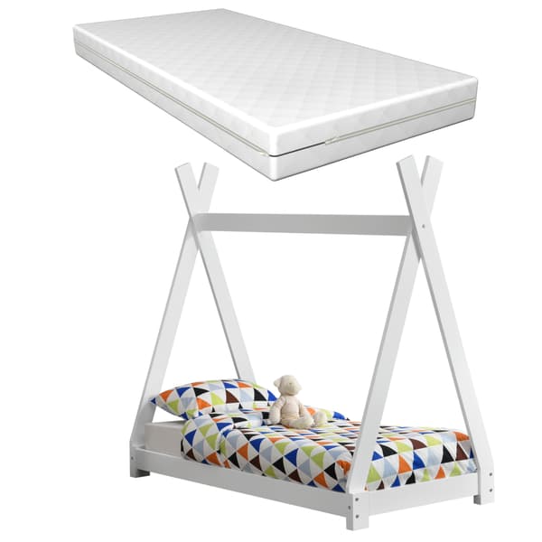 [en.casa]® Barnsäng tipitält inkl. madrass-70x140cm-vit