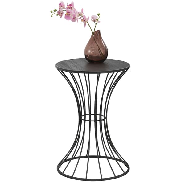 [en.casa]® Timglasformat soffbord-sängbord-55,5x37,5cm-metall-MDF-svart-rustik träoptik