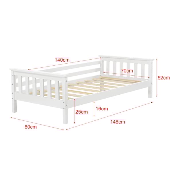 [en.casa]® Barn / Junior sängstomme Nuuk inkl. ortopedisk madrass och ribbotten-148x80x52cm-furu-vit-max.belastning: 50 kg
