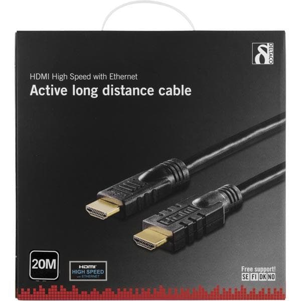DELTACO aktivt HDMI kabel, HDMI High Speed with Ethernet, HDMI