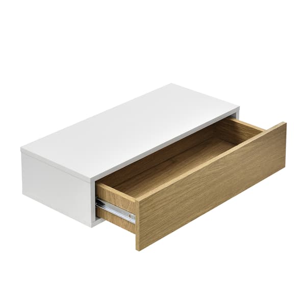 [en.casa]® Vägghylla / Sängbord med låda-vit / trä optik-50x24x12cm