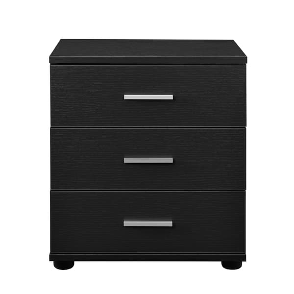[en.casa]® Sengebord med 3 skuffer-sort-45x34x50cm