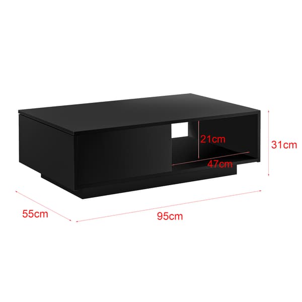 [en.casa] ® Sofabord Biskra-95x55x31cm-sort højglans-med skuffe-melaminovertrukket spånplade
