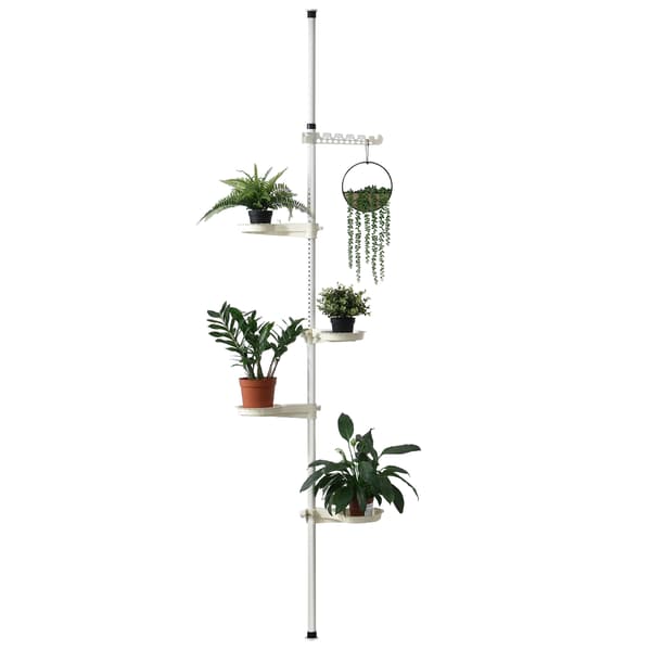 [en.casa]® Teleskopisk växtställ-110-305 cm-pulverlackerad metall-vit