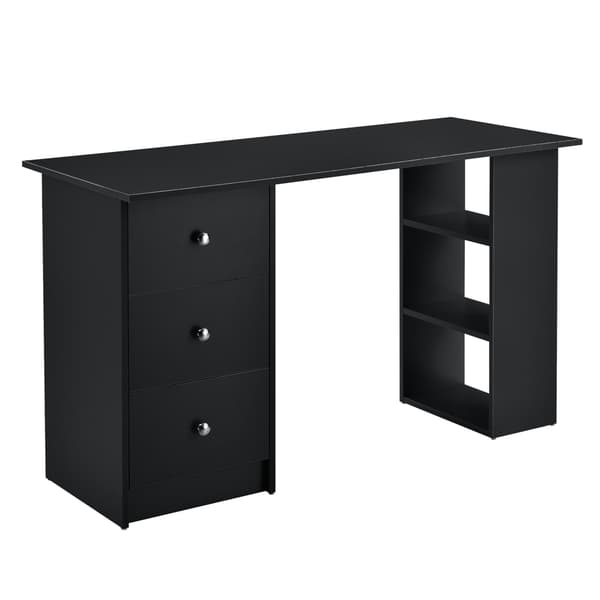 [en.casa]® Skrivbord Lemberg-120x49x72cm-svart-melaminbelagd spånskiva-med lådor och hyllor