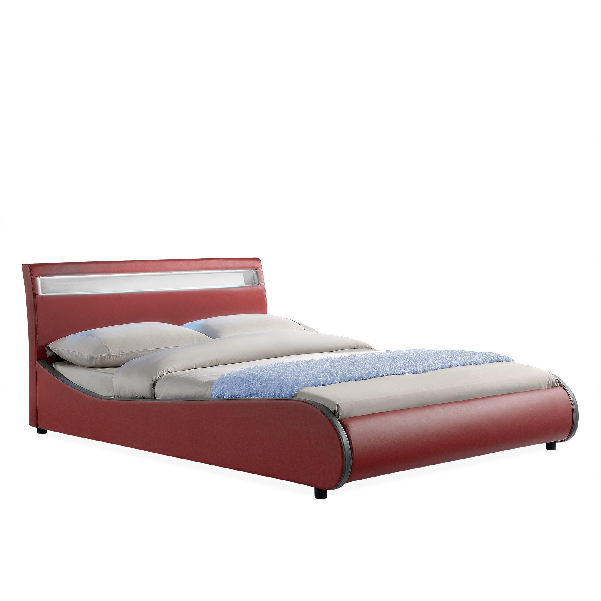 Corium® Tyylikäs verhoiltu sänky PU tekonahka 221cm x 189cm tummanpunainen, tummanharmaalla reunalla