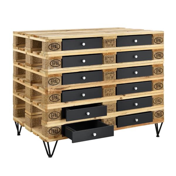 [en.casa]® Skuffe til europalle med skinner - standard - 9,5x37,5x44,5cm - sort