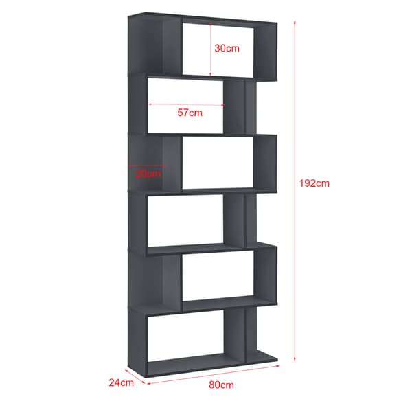 [en.casa]® Boghylde Oxford-192x80x24cm-spånplade meleminbelagt- mørkegrå-maks. belastning per hylde: 8 kg