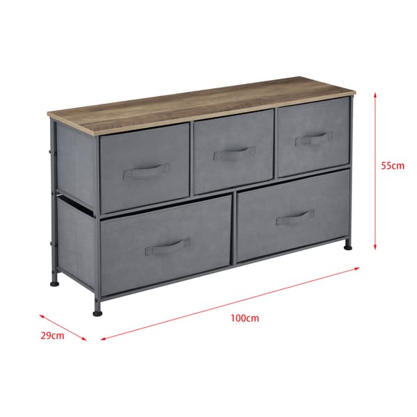 [pro.tec]® Byrå med 5 lådor-55x100x29cm-metall-nonwoven-träimitation-MDF