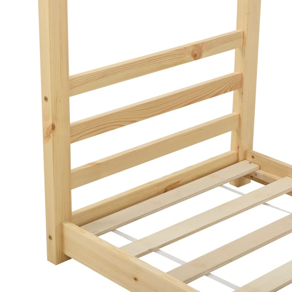 [en.casa]® Børneseng "Hus" med lamelbund - 160x80cm - fyrretræ - naturfarvet
