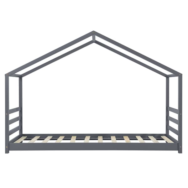[en.casa]® Barn sängstomme Vardø i "Hus" utförande inkl. ribbotten-200x98x142cm-furu-mörkgrå-bäddmått:200x90cm