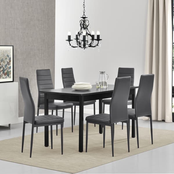[en.casa]® Moderni ruokailuryhmä - pöytä + 6 tekonahkaa tuolia (harmaa)