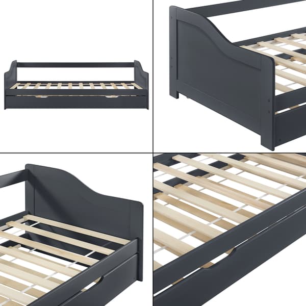[en.casa] Bäddsoffa med utdragbar undersäng-205x97x66cm-furu-mörkgrå