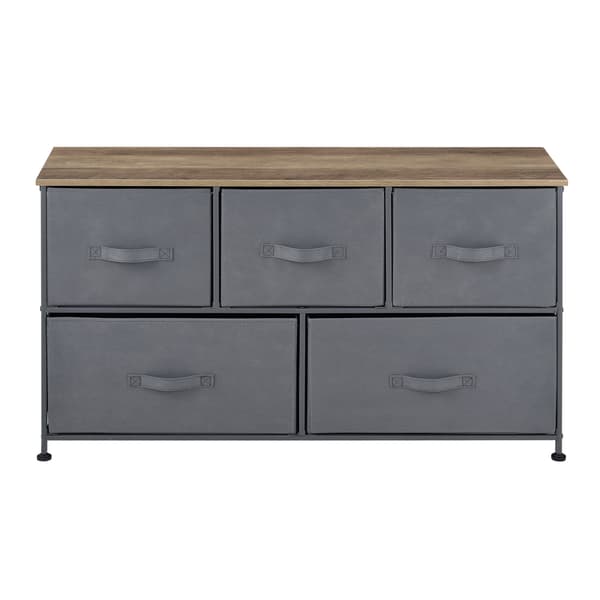 [pro.tec]® Byrå med 5 lådor-55x100x29cm-metall-nonwoven-träimitation-MDF