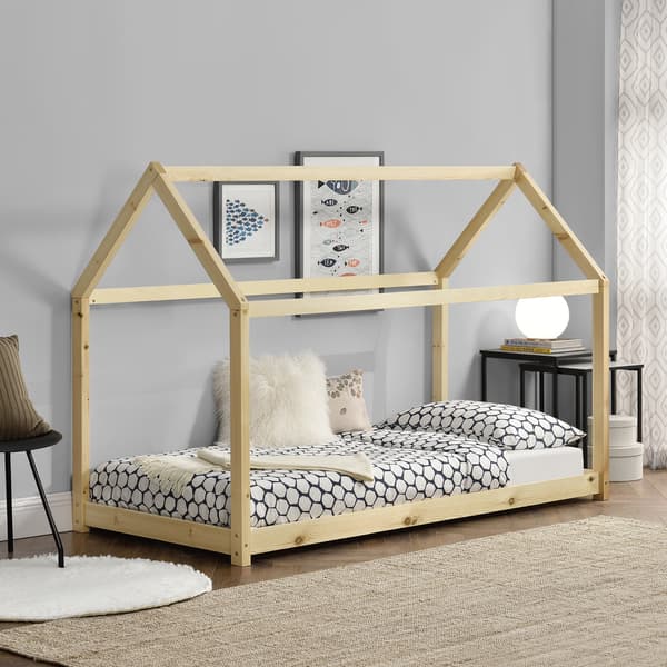 [en.casa]® Barn sängstomme Hemmet i "Hus" utförande inkl. ribbotten-160x80cm-furu-max.belastning: 70 kg