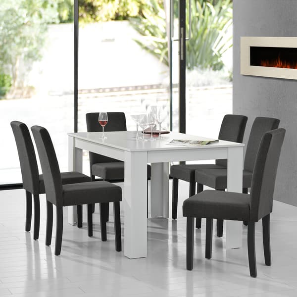 [en.casa]® Matbord Eskilstuna (vit-140x90) och 6 stolar-mörkgrå