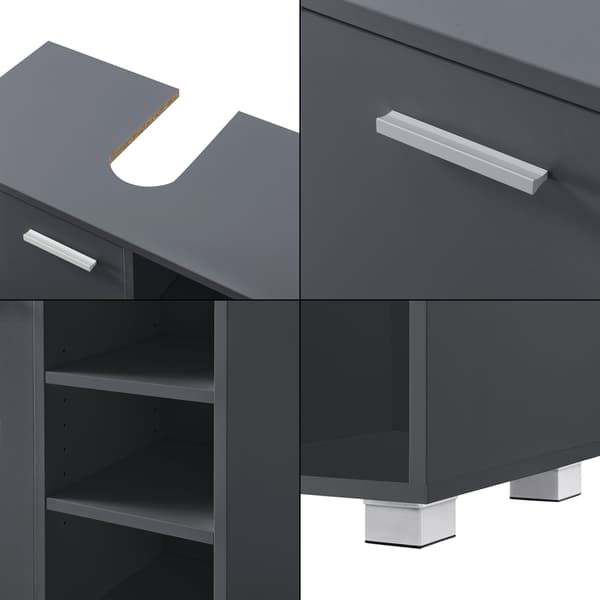 [en.casa]® Tvättställsunderskåp Narvik med dörr och 3 hyllplan-55,6x60x31cm-melaminbelagd spånskiva-mörkgrå