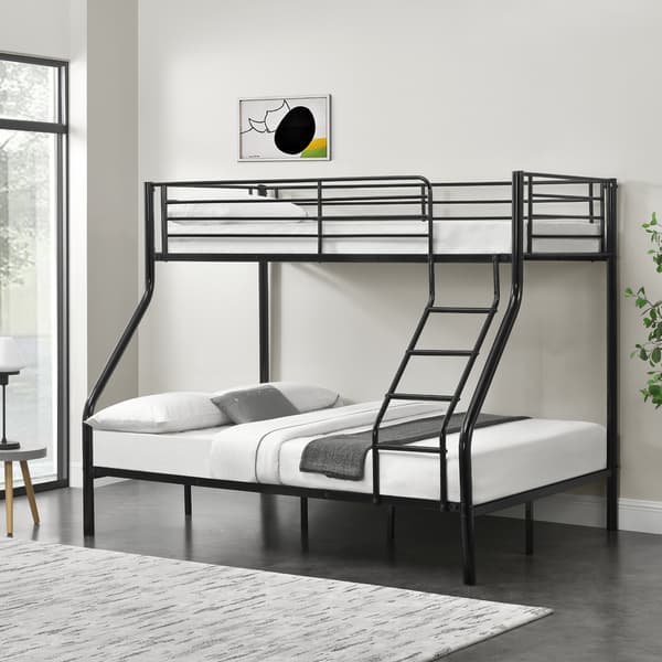 [neu.haus]® Køjeseng ramme af metal - 210x147,5x168cm - plads for 3 - med stig - sort