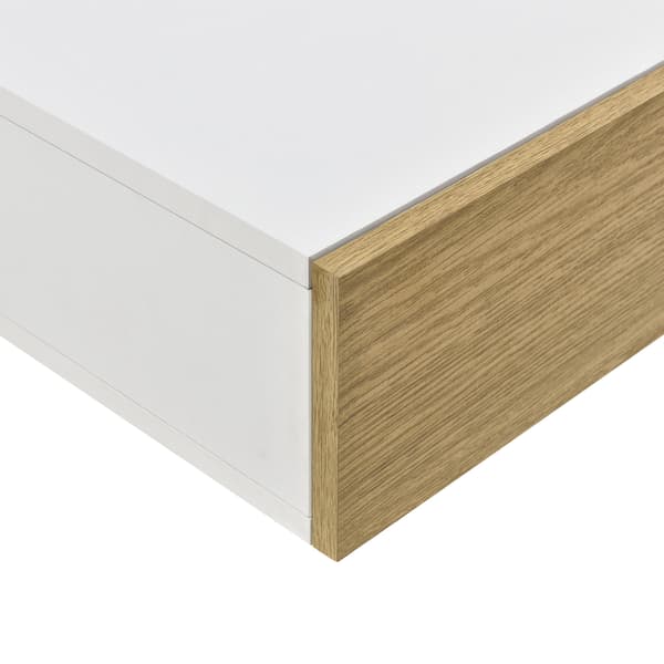 [en.casa]® Vägghylla / Sängbord med låda-vit / trä optik-50x24x12cm