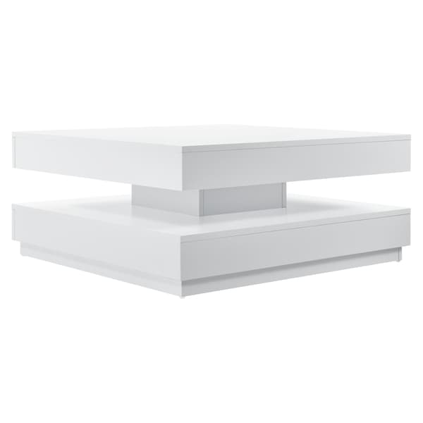 [en.casa]® Soffbord Brilon-roterande bordsskiva-76x76x38cm-vit-med hylla