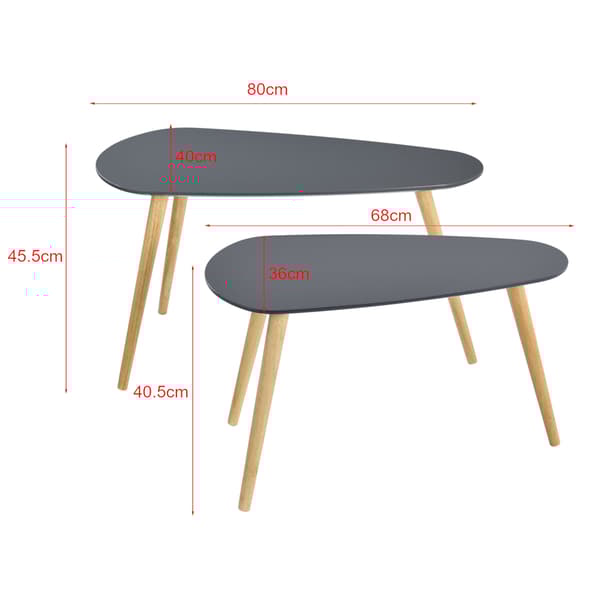 [en.casa]® Sofaborde Langesund- sæt med 2-45,5x80x40cm-40,5x68x36cm- fyrretræ-MDF, matt-mørkegrå