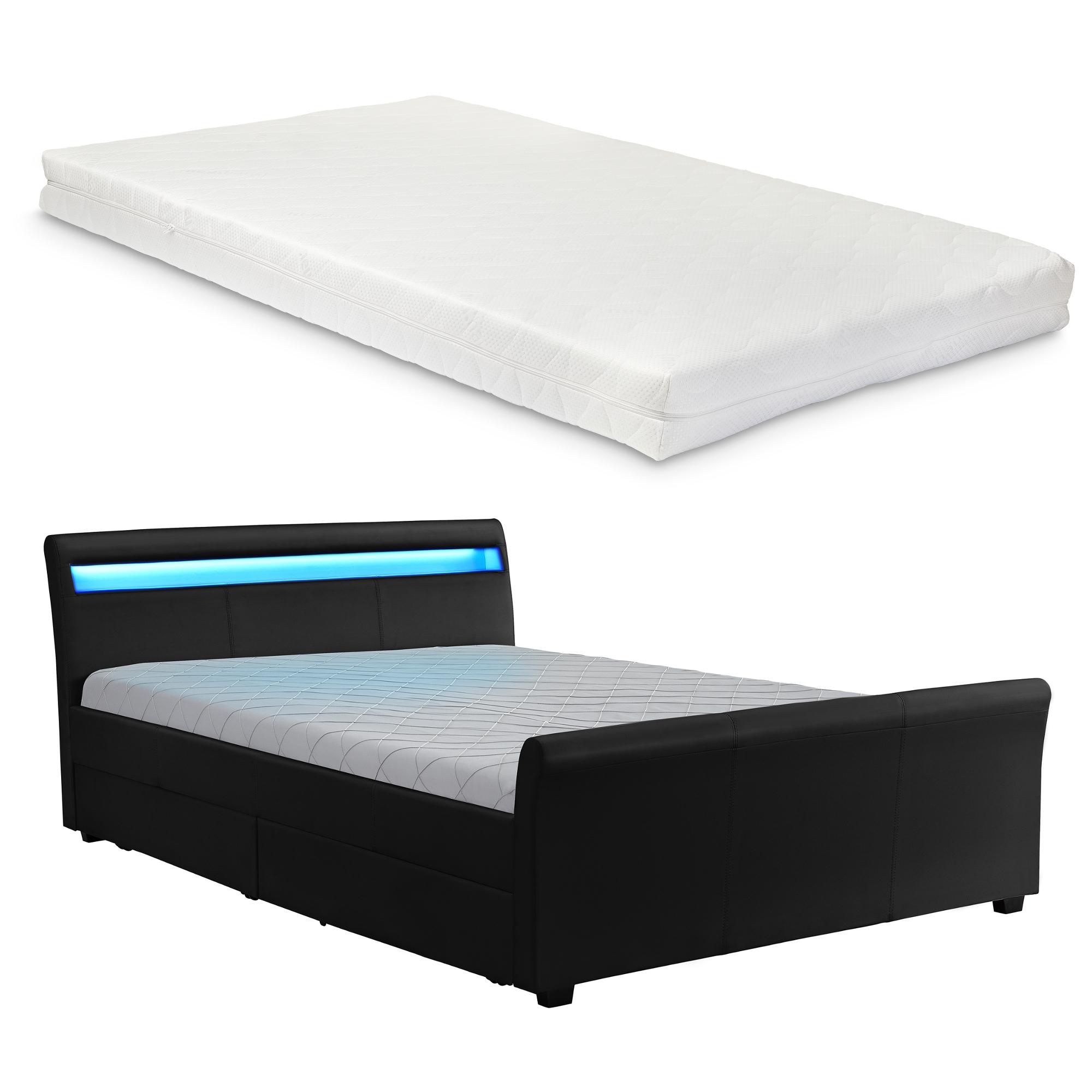 Corium® Tyylikäs verhoiltu sänky, PU tekonahka (matta) 220cm x 151cm musta