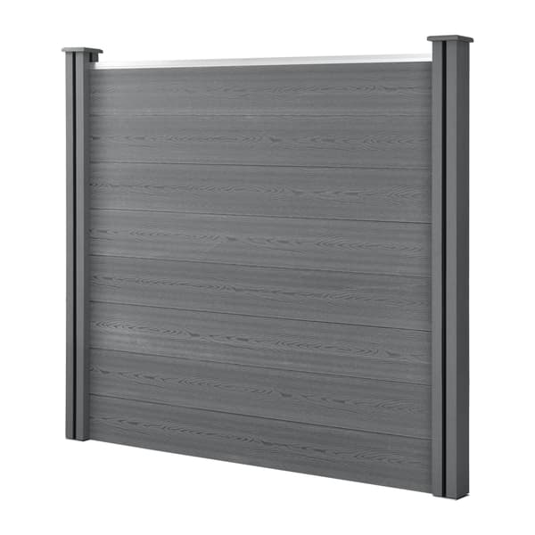 [neu.holz]® WPC Staket med 4 stolpar-165x314cm-grå-24 WPC-skivor-hållbar och väderbeständig