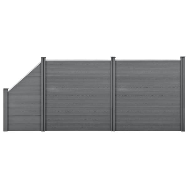 [neu.holz]® WPC Hegn sæt med stolpe: firkantet, skrå - 183x451cm - grå