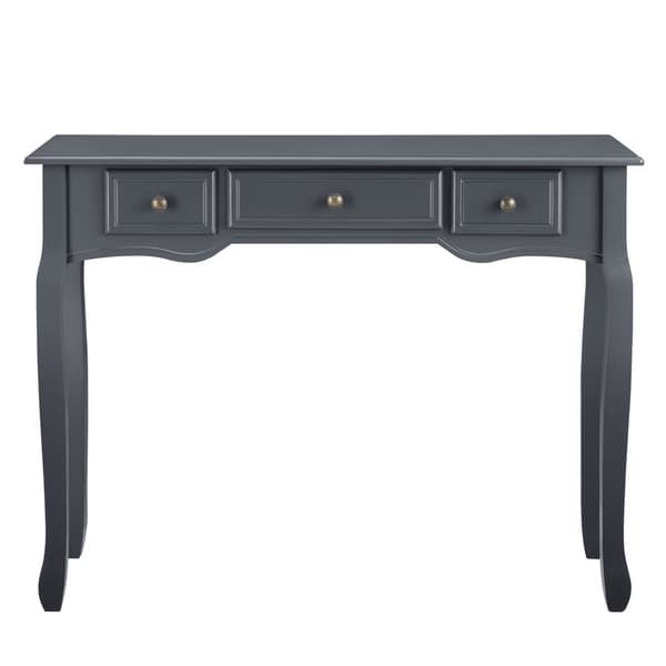 [en.casa] Sidobord-avlastningsbord-3 lådor-vintage-78x100x35cm-furu,MDF-mörkgrå