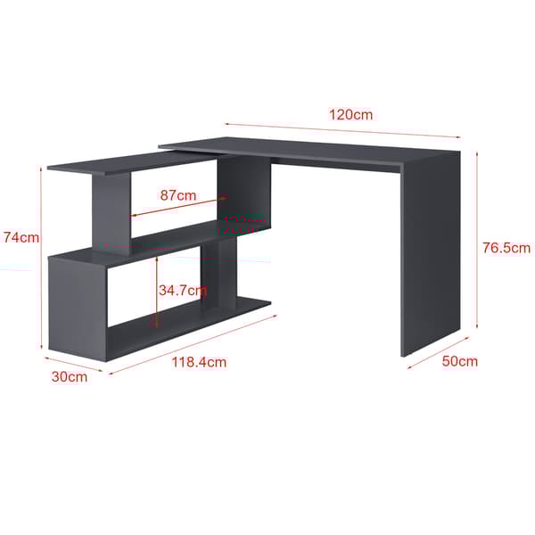 [en.casa]® Skrivbord Arendal med med hylla-76,5x120x50cm-melaminbelagd spånskiva-mörkgrå